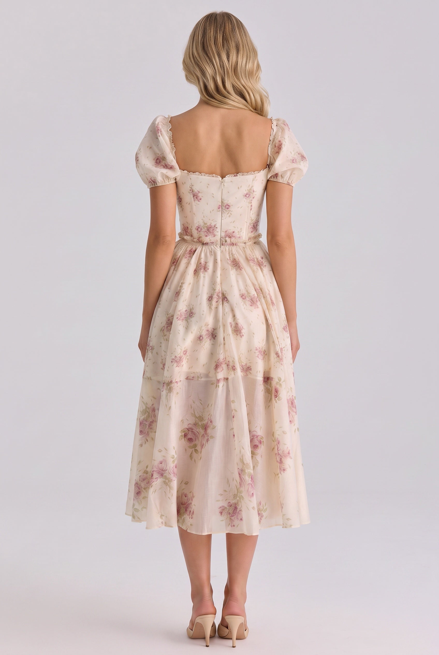 Sabine | Floral Print Puff Sleeve Midi Dress