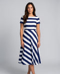 Freya | Striped Asymmetrical Short Sleeve Midi Dress