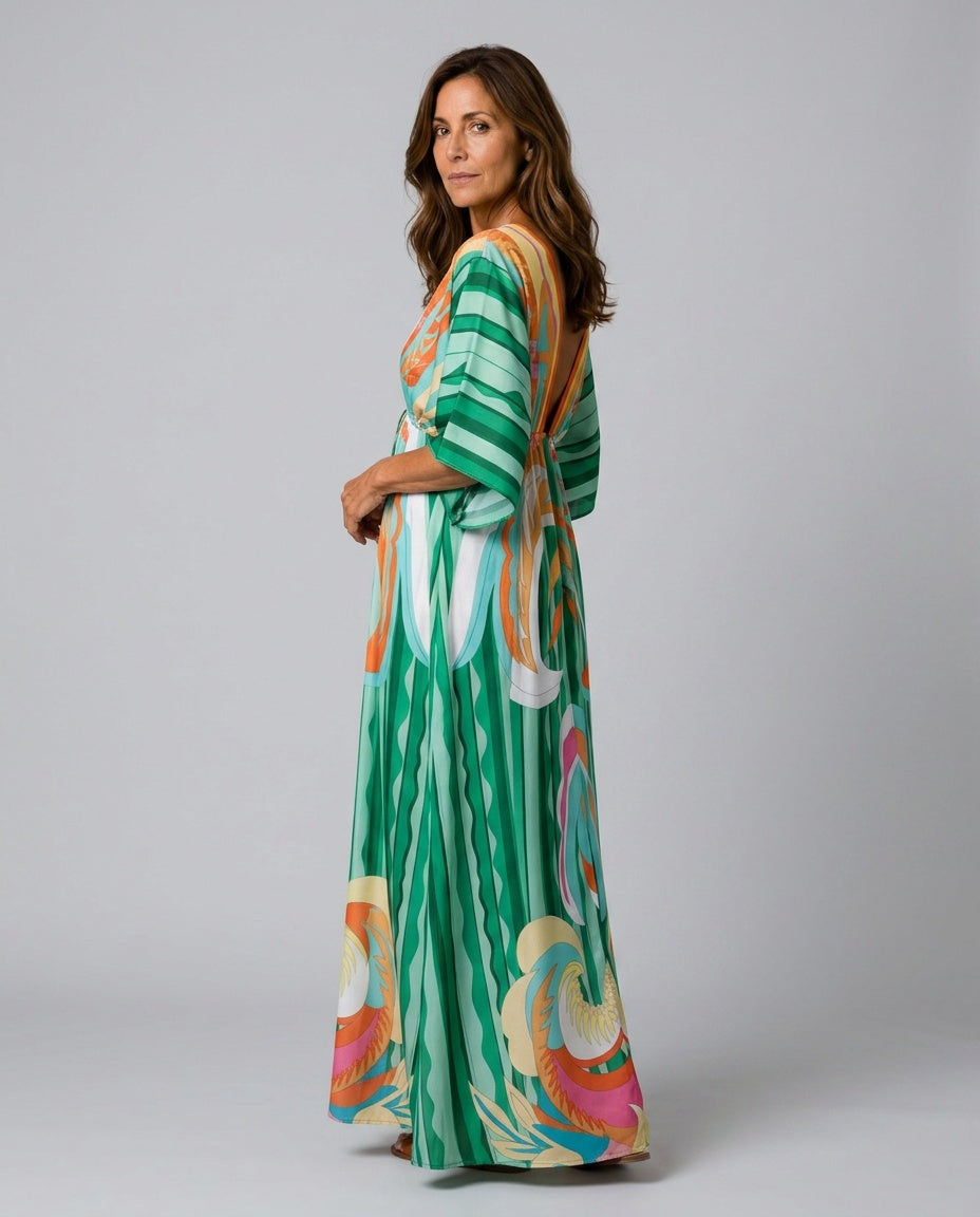Josephine | Printed Batwing Tie-Waist Maxi Dress