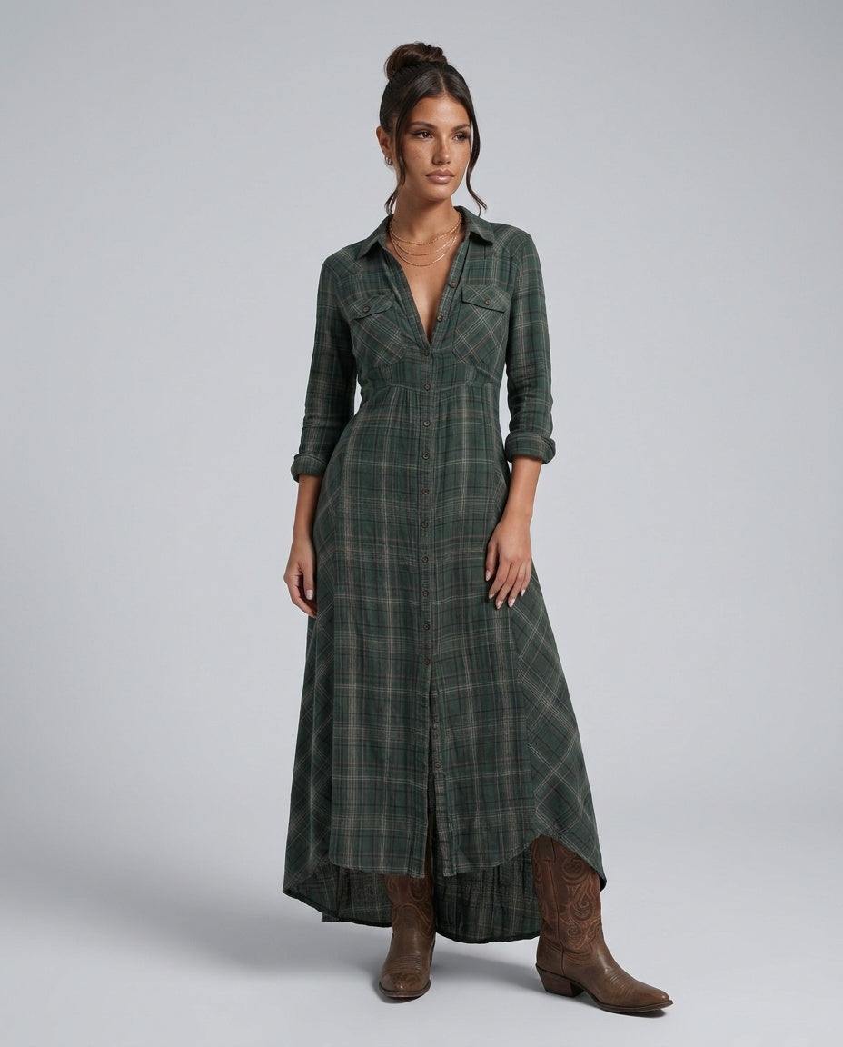 Marilena | Button-Front V-Neck Maxi Dress