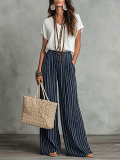 TESS — Striped Wide-Leg Pants Set