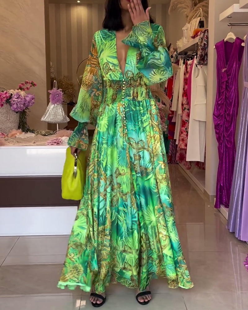 Coralie | Printed Empire Waist Maxi Dress