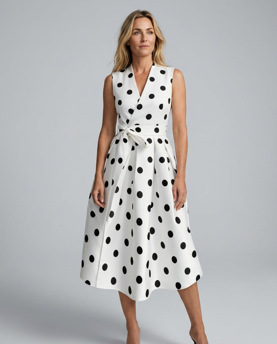 Zara | Sleeveless Polka Dot Belted Midi Dress