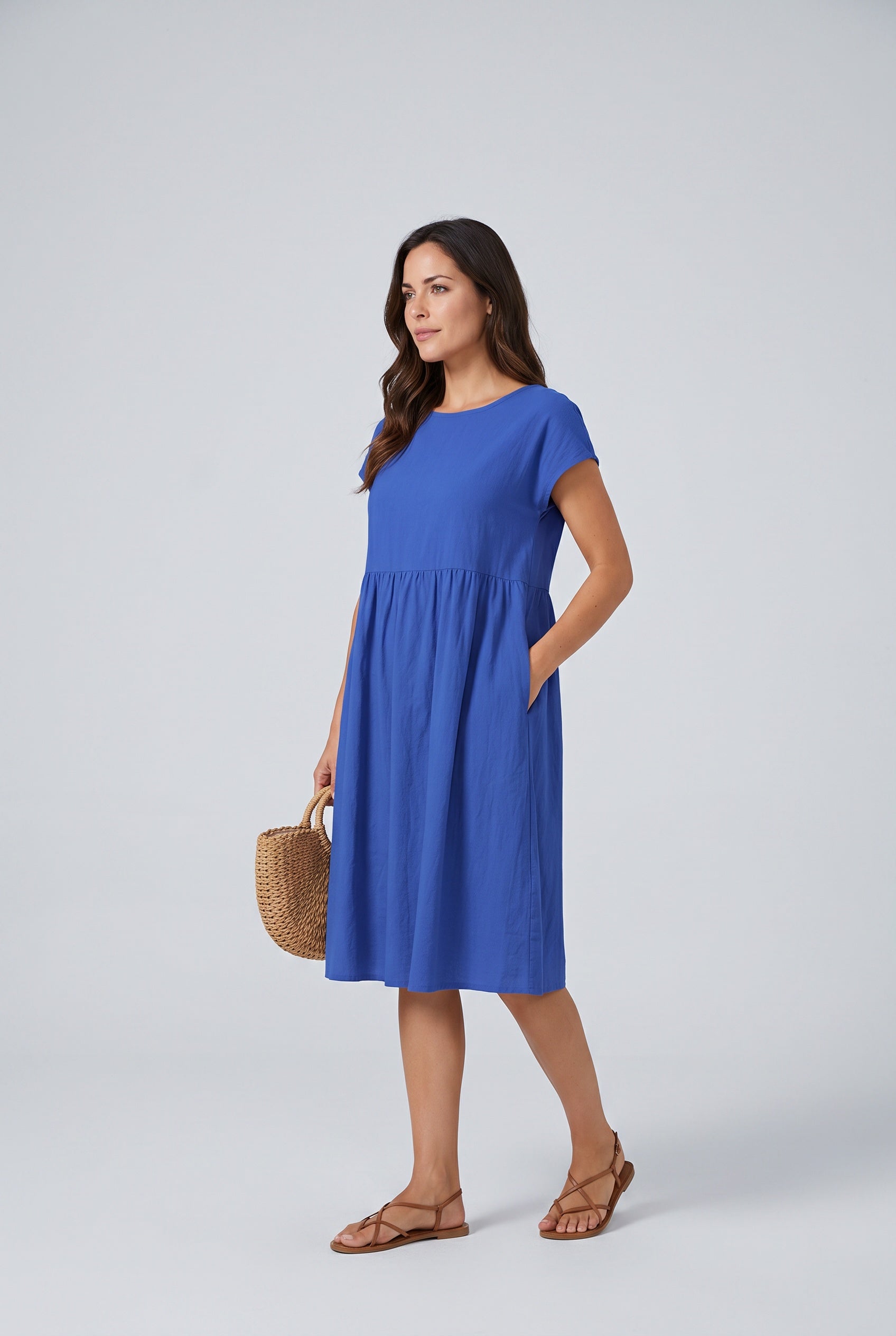 Colette | Short Sleeve Side Pocket Midi Dress
