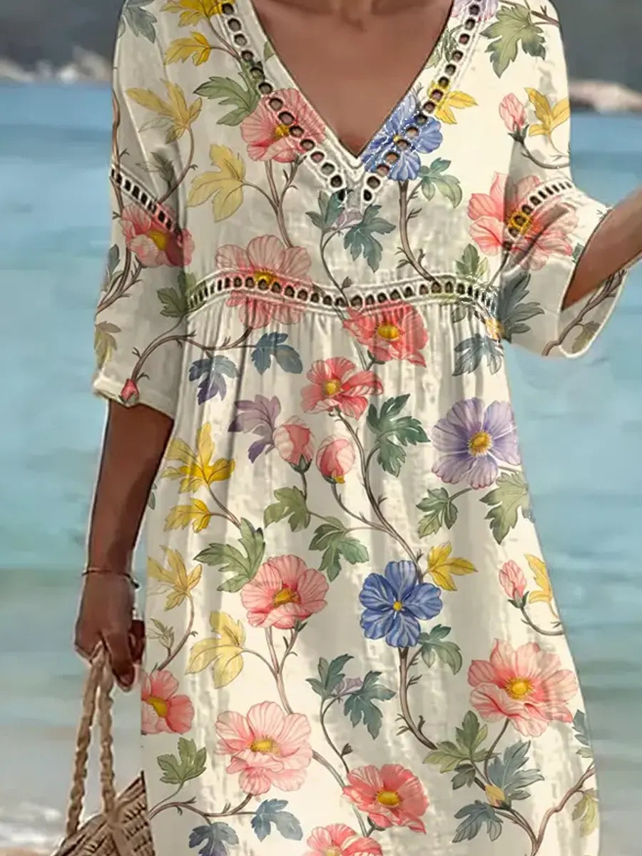 Delphine | Floral Linen-Blend Midi Dress
