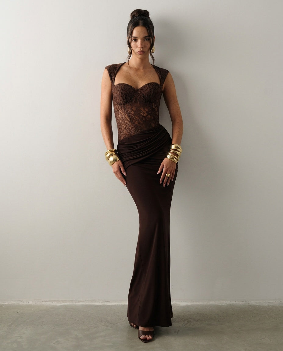 Romilly | Lace-Trim V-Neck Abstract Print Maxi Dress