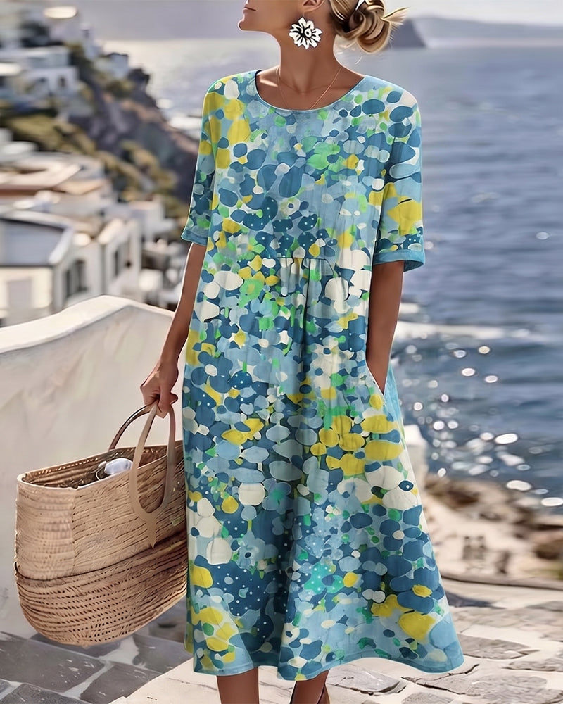 Valentina | Abstract Floral Cotton-Linen Midi Dress