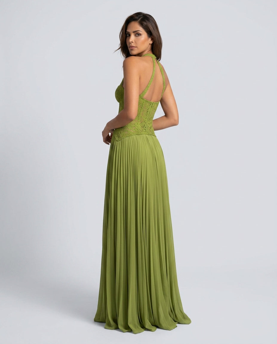 Seraphina | Sweetheart Lace Splicing Pleated Maxi Dress