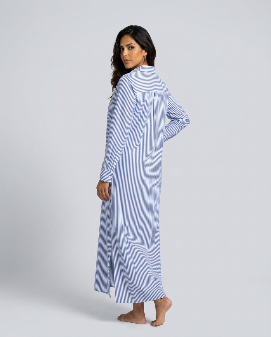 Serina | Striped Long Sleeve Collar Maxi Dress