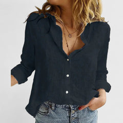 Harper | Lapel Collar Linen Button-Down Shirt for Women