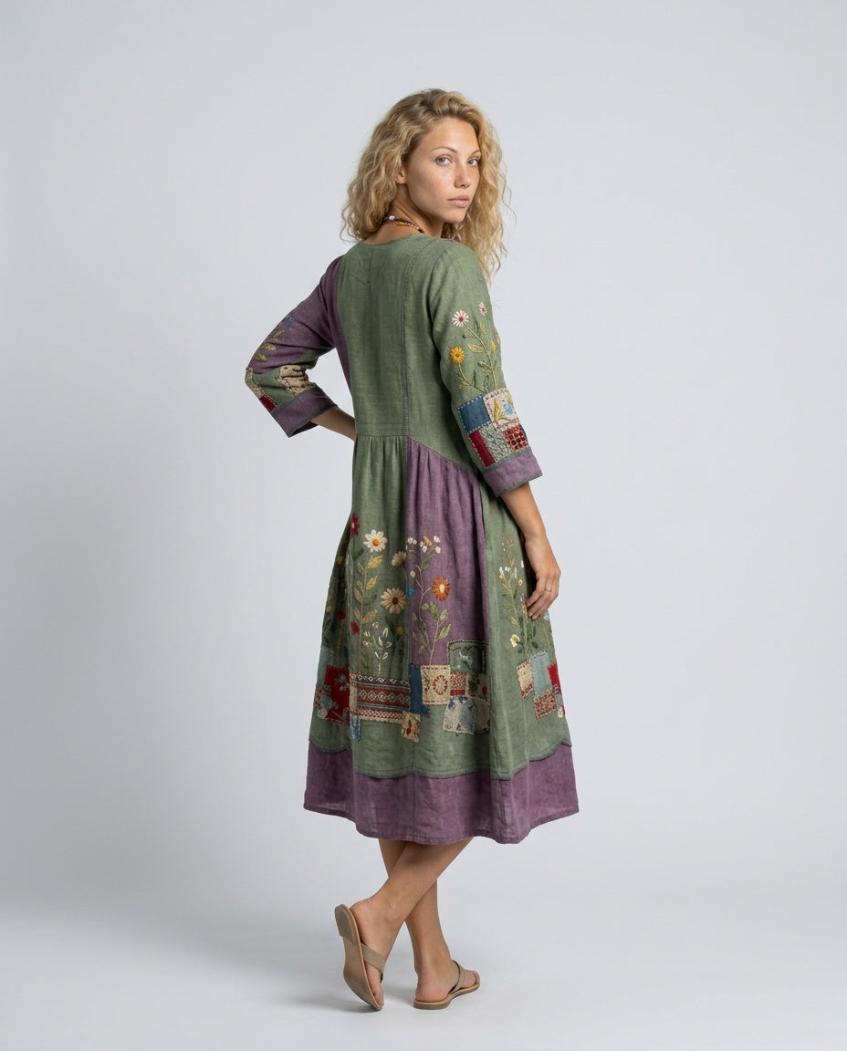 Wren | Embroidered Panel Long Sleeve Midi Dress