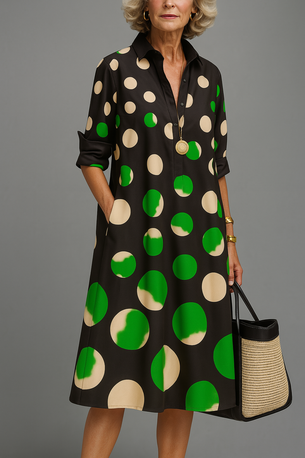 Ines | Polka Dot Print Midi Dress