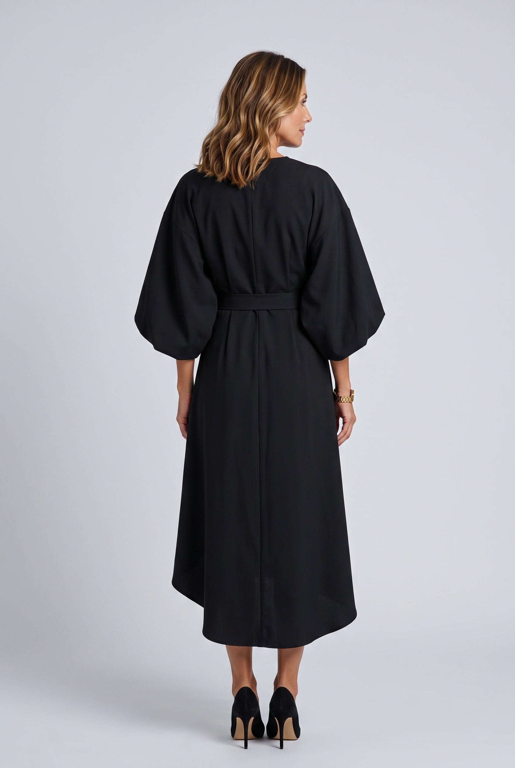 Esme | Wide Sleeve Belted Round Neck Midi Dress