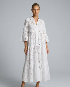 Amara | Openwork V-Neck 3/4 Sleeve Maxi Dress