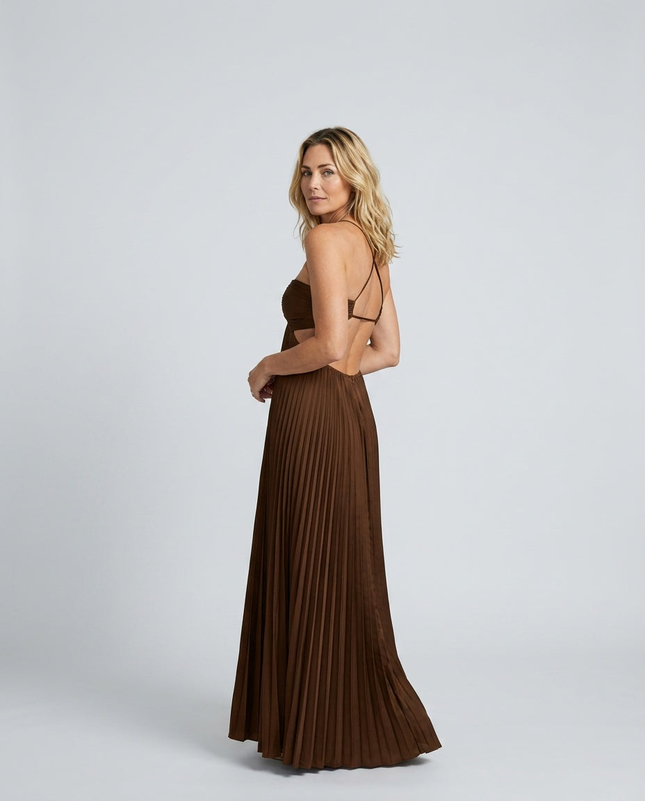 Seraphina | Pleated High-Waist Halter Neck Maxi Dress