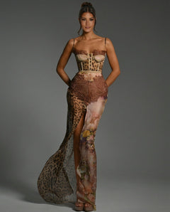 Soraya | Lace-Trim Leopard Print Side Slit Maxi Dress