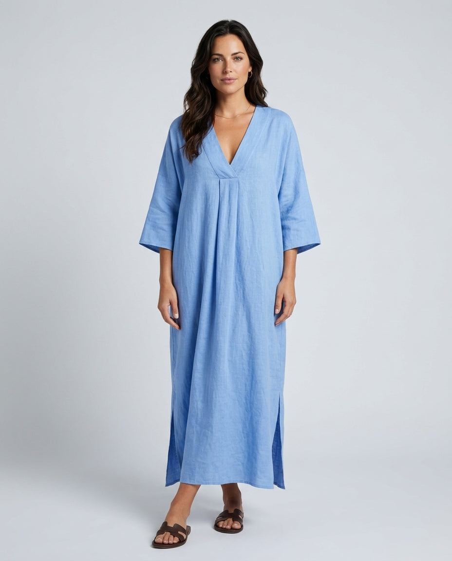 Malena | V-Neck Flowy Linen-Blend Midi Dress