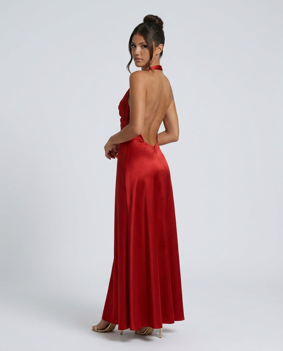 Cleo | Satin Halter Prom Maxi Dress
