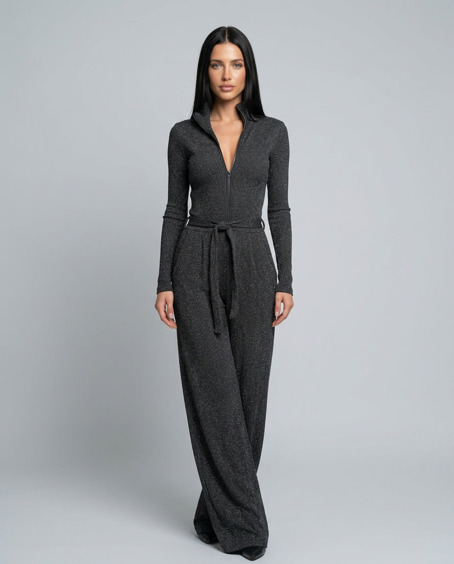 Zara | Knit Sparkling Zipper-Front Jumpsuit