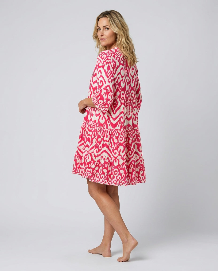Noor | Printed V-Neck 3/4 Sleeve Midi Dress