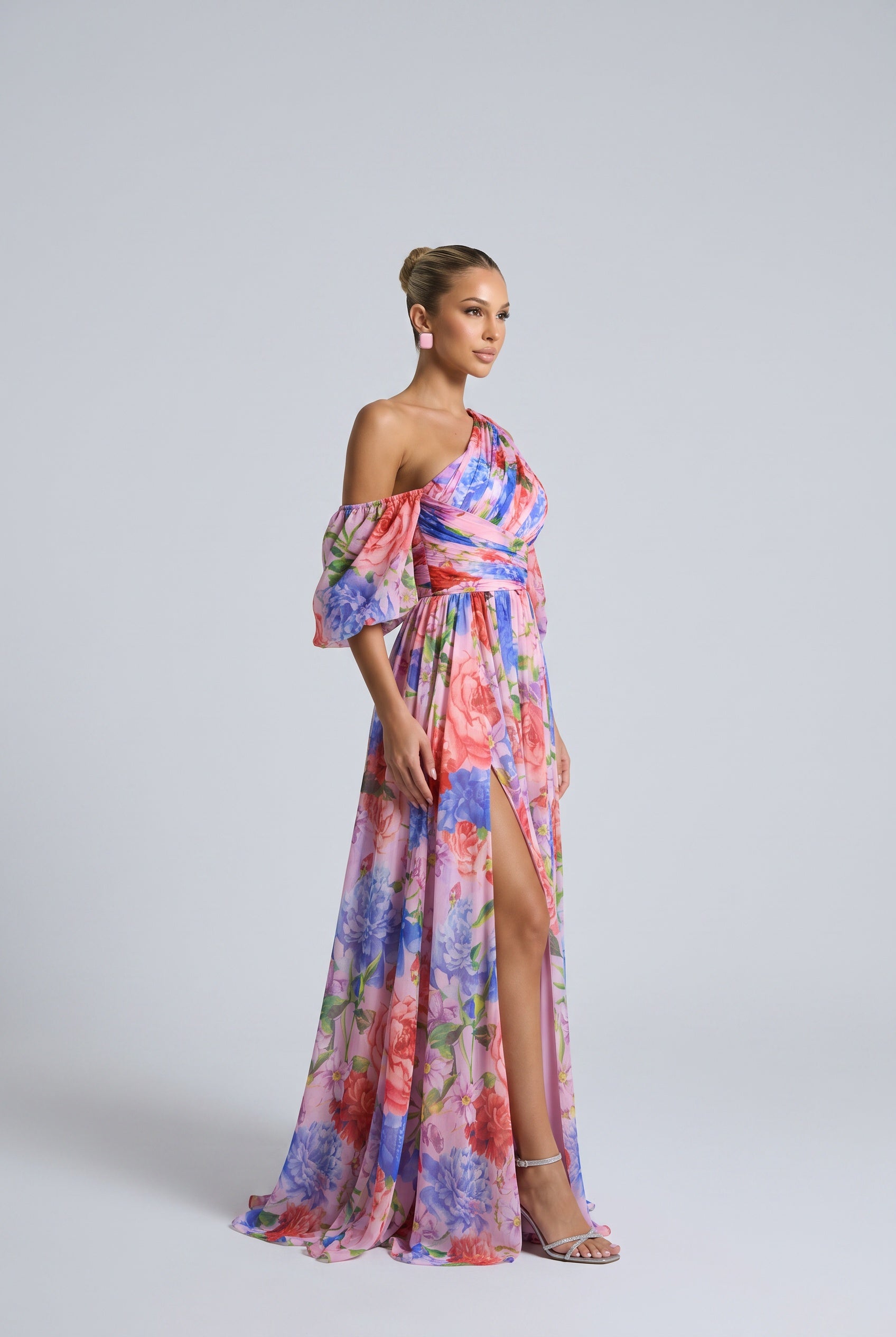 Seraphina | One-Shoulder Floral Split Maxi Dress
