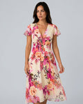 Blossom | Floral Midi with Lace-Up Deep V Neck