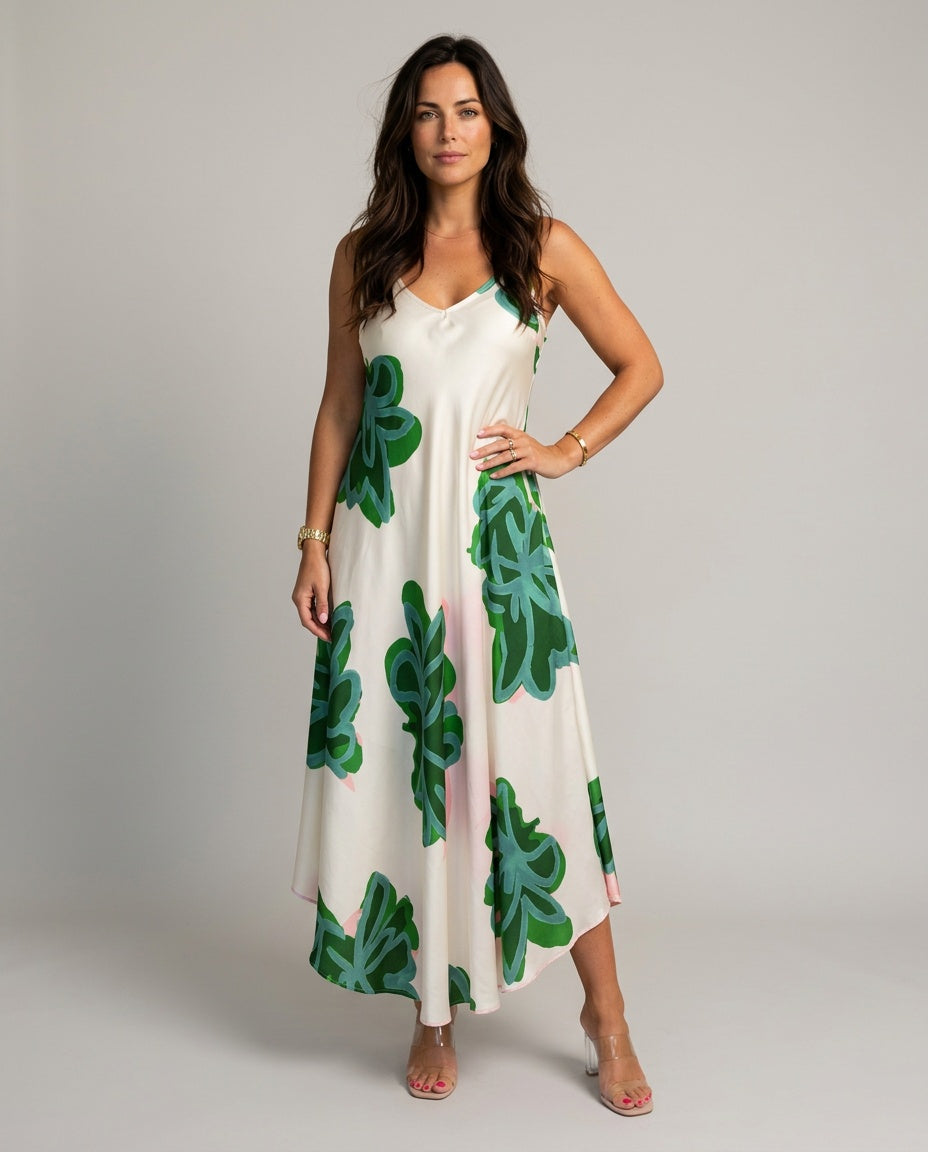 Nuria | Printed Spaghetti Strap Summer Maxi Dress