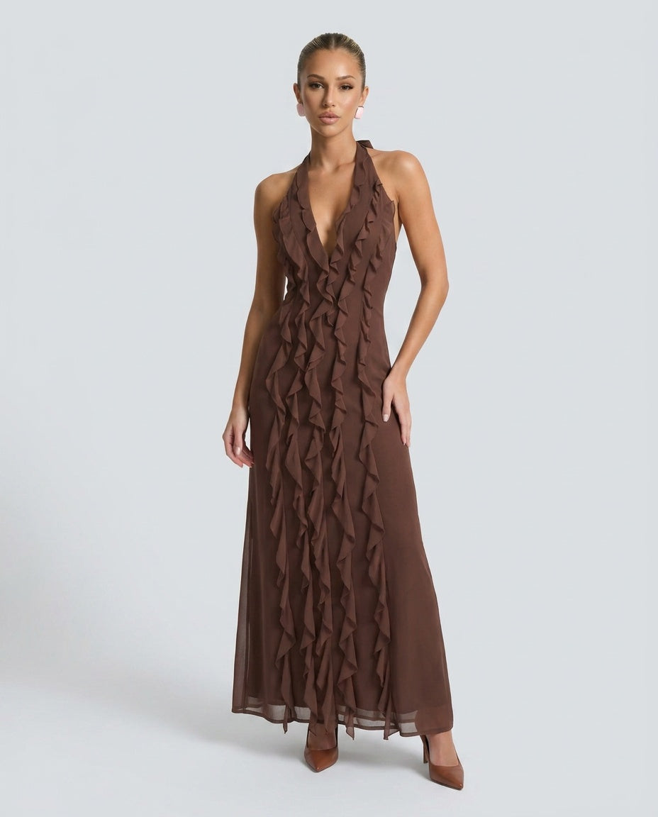 Josefine | Halter Plunge Neck Maxi Dress
