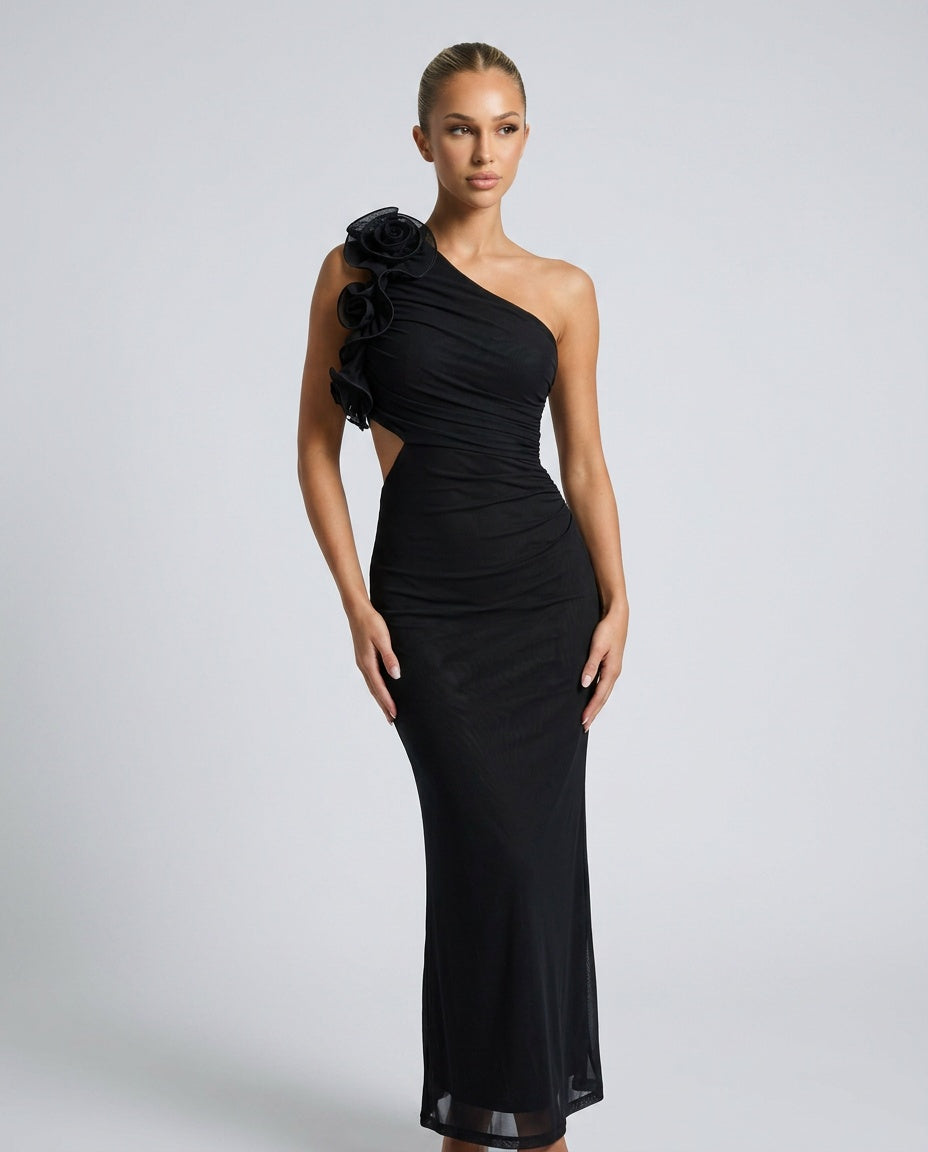 Lara | One Shoulder Ruffle Maxi Dress