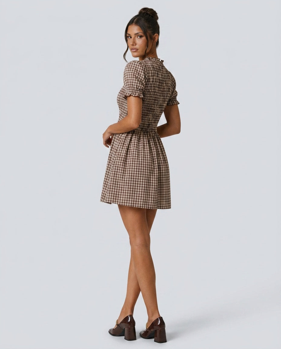 Cleo | Gingham Puffed Sleeve Mini Dress
