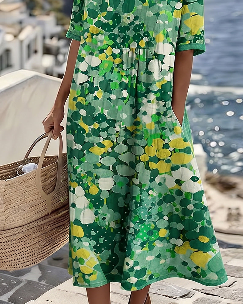 Valentina | Abstract Floral Cotton-Linen Midi Dress