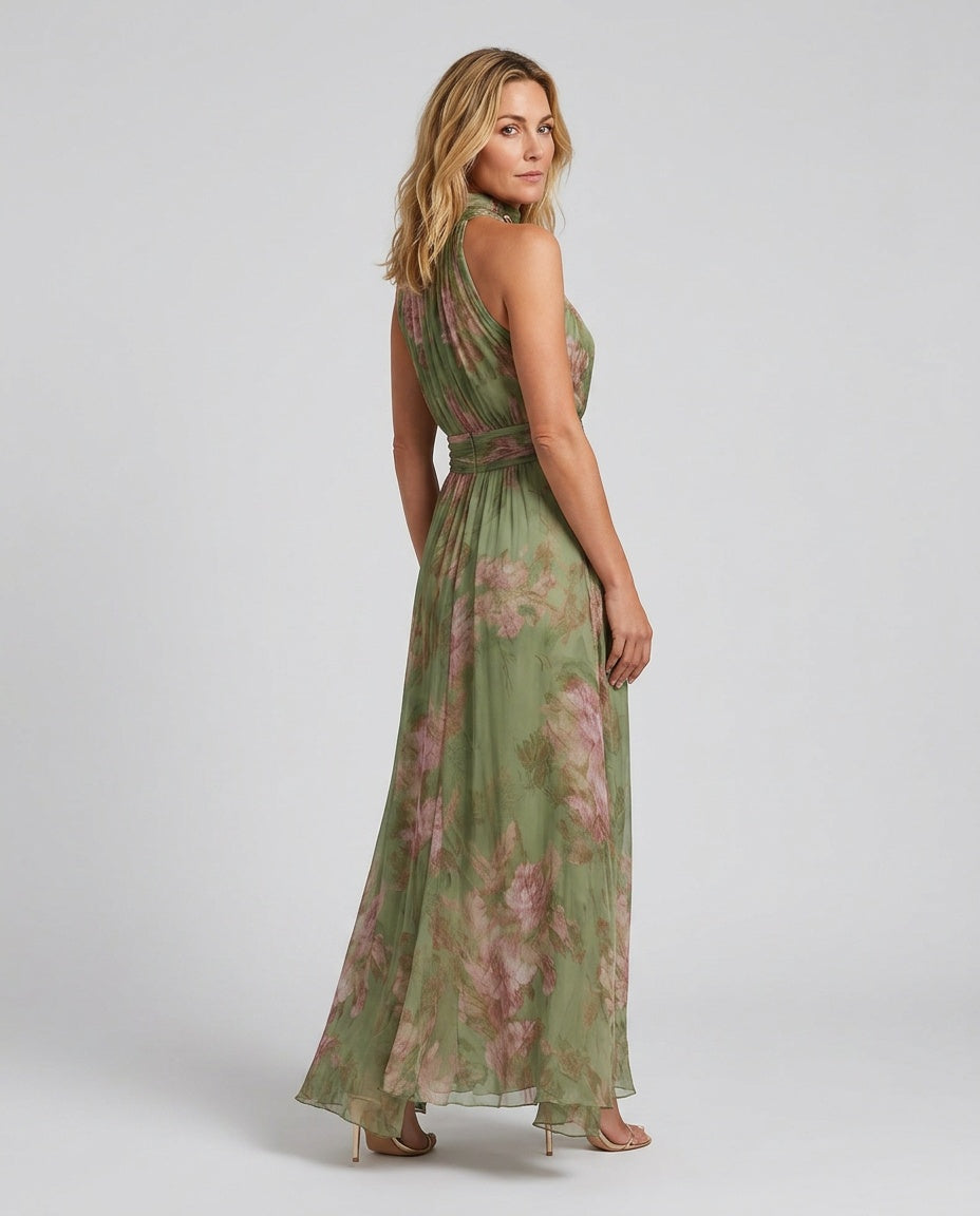 Dahlia | Floral Halter Neck Chiffon-Look Maxi Dress