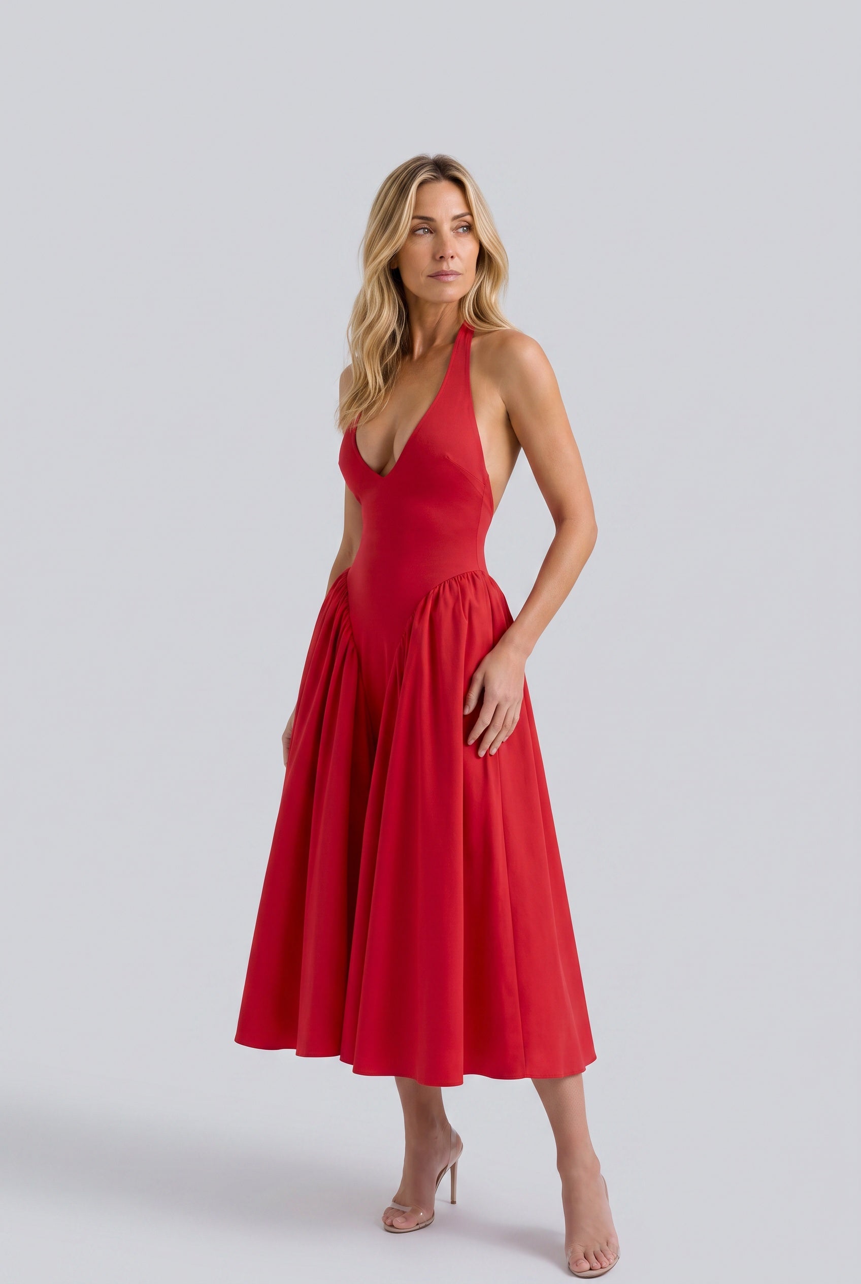 Fernanda | Halter Neck Full Skirt Midi Sundress