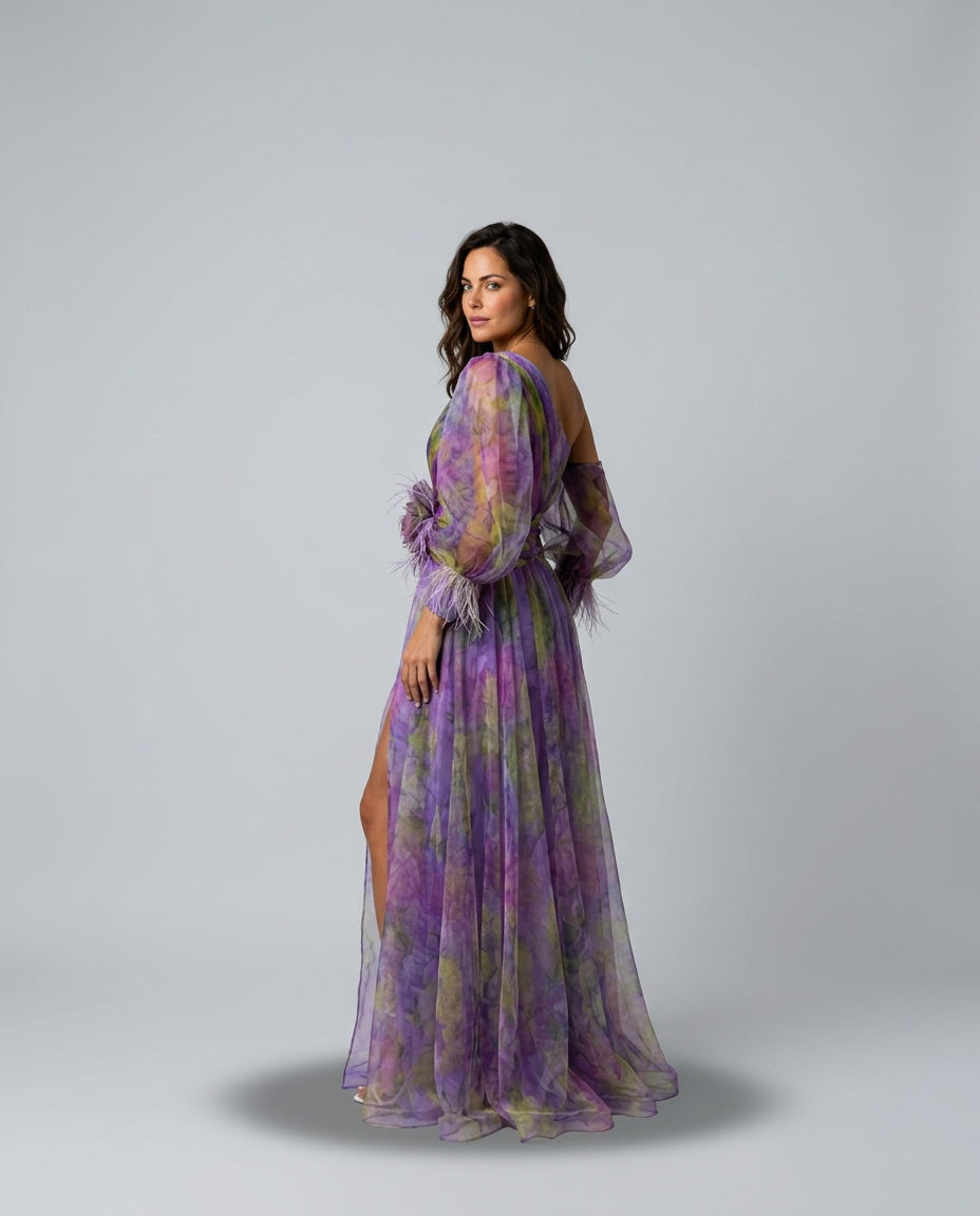 Celeste | Maxi Off-Shoulder Printed Split Dress