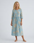Josie | Floral Linen-Look Round Neck Midi Dress