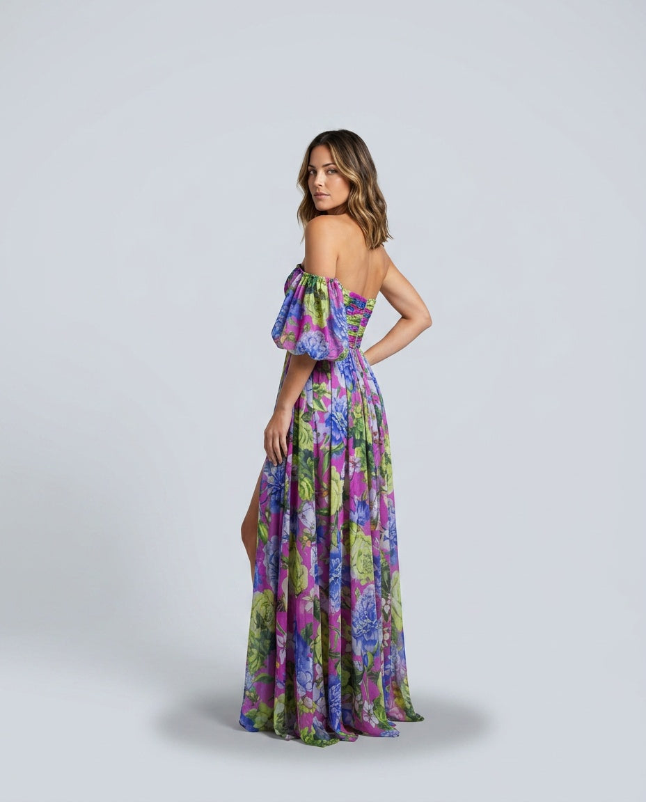 Nadia | One-Shoulder Floral Slit Maxi Dress