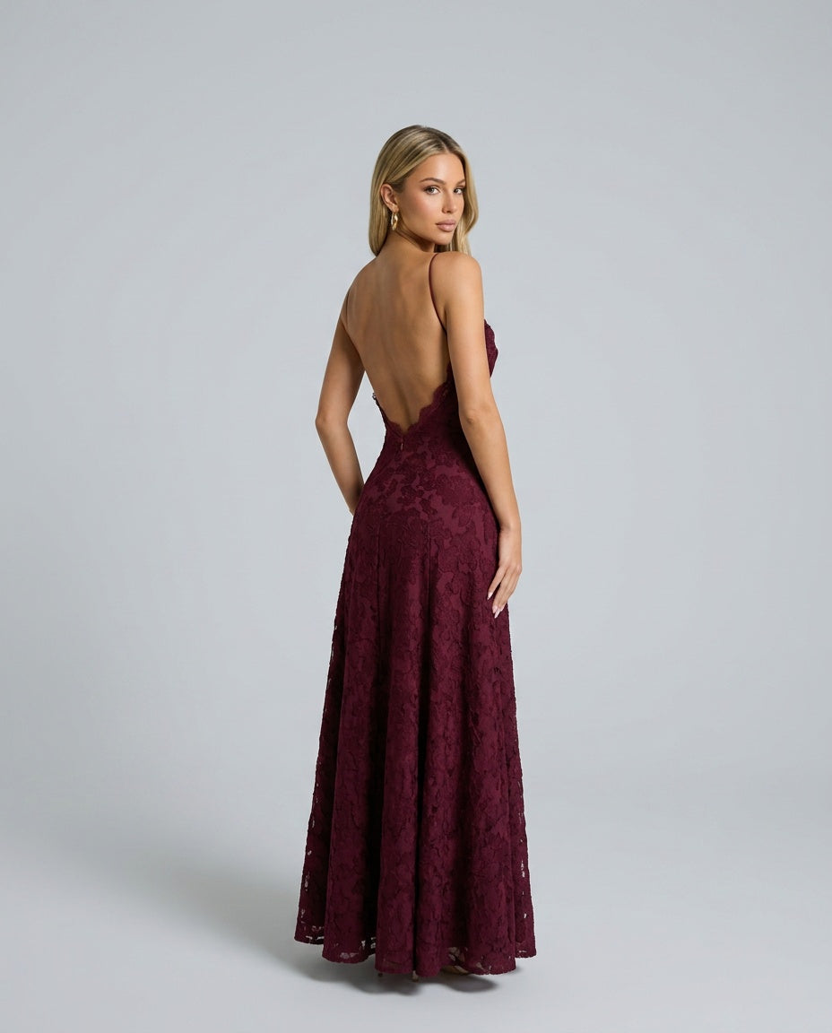 Valenne | Spaghetti Strap Full Lace Maxi Dress