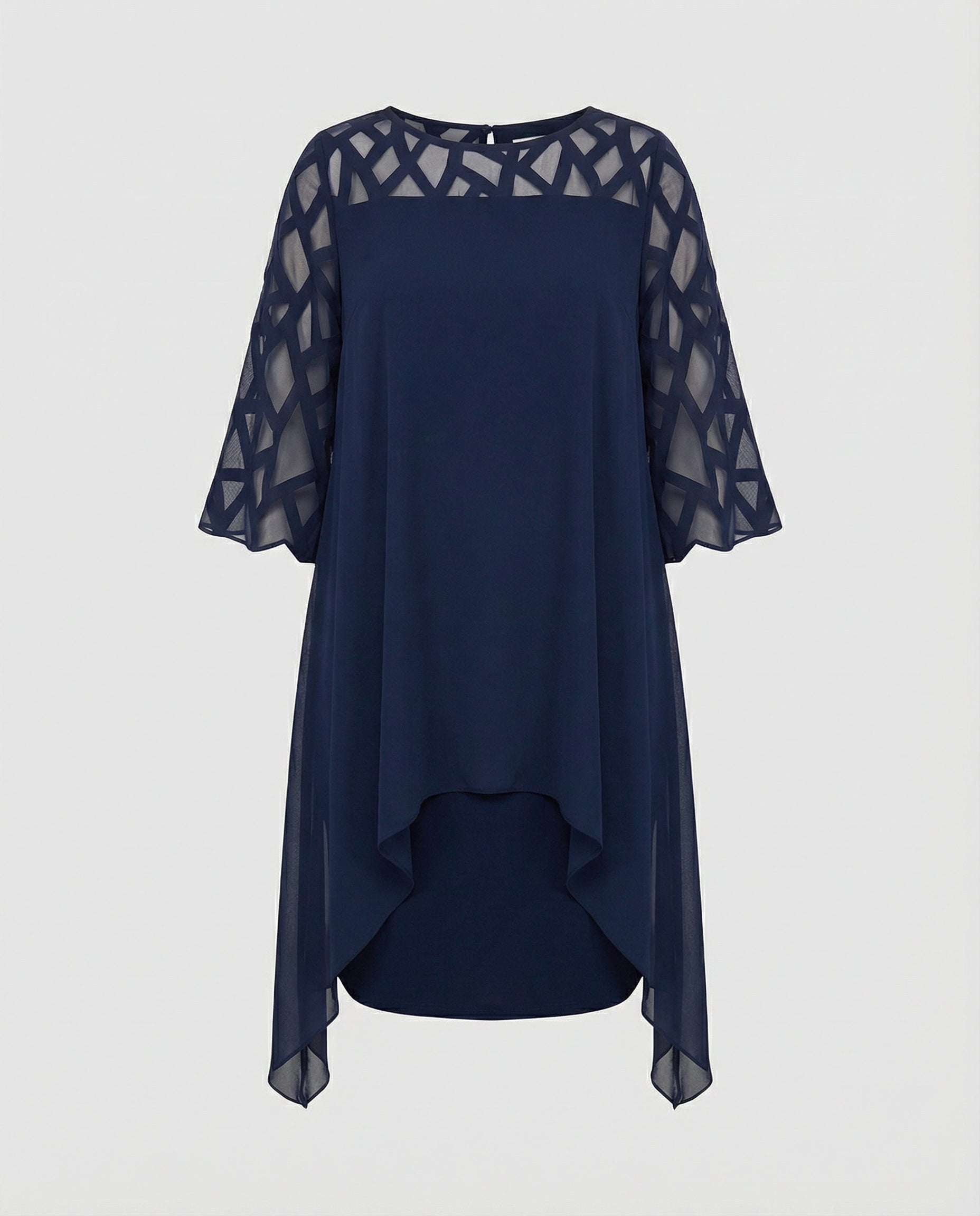Lysette | Mesh Sleeve Keyhole Back Midi Dress