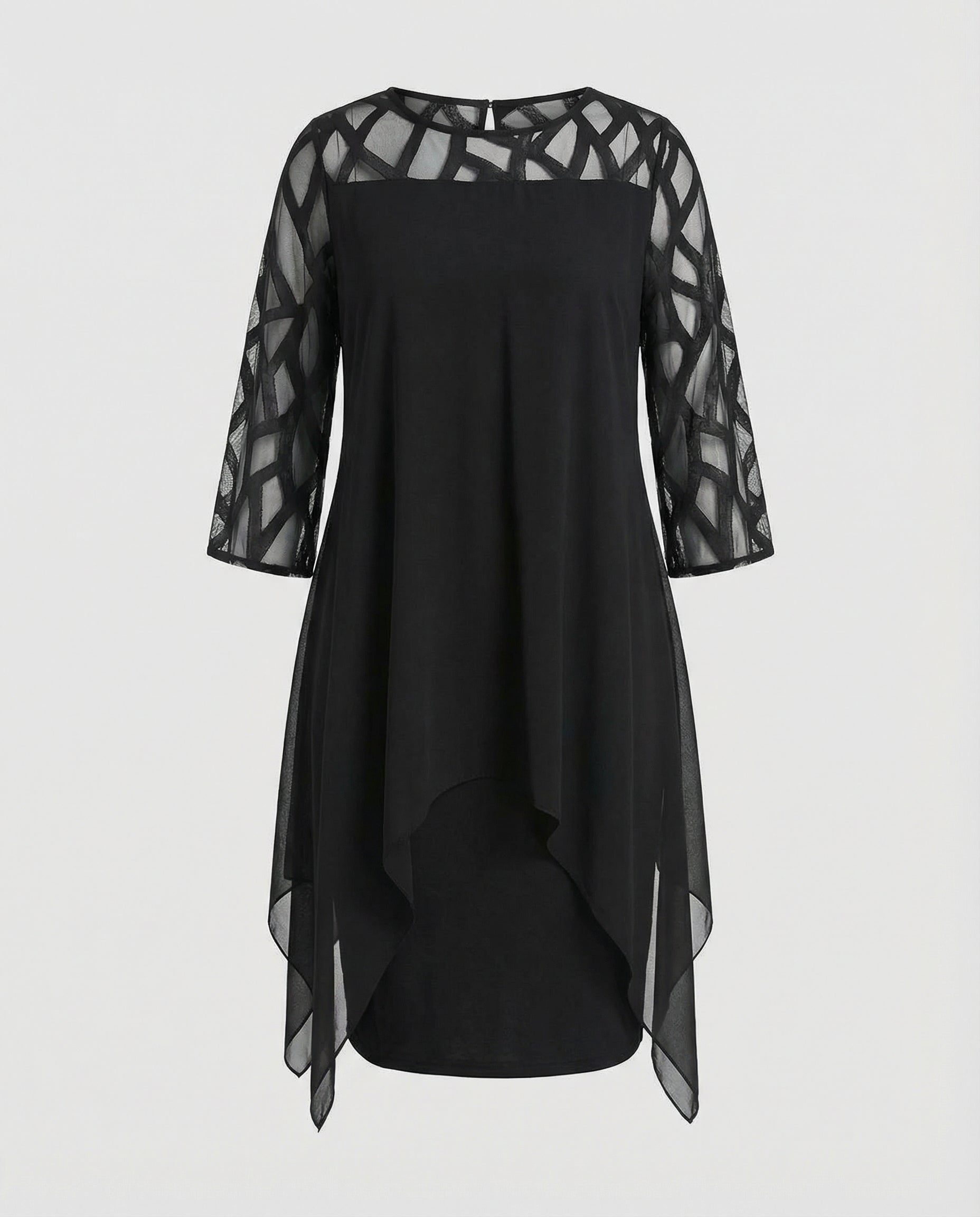 Lysette | Mesh Sleeve Keyhole Back Midi Dress