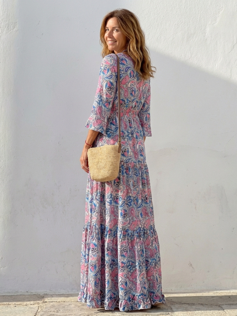 Nina | Long Sleeve V-Neck Bohemian Maxi Dress