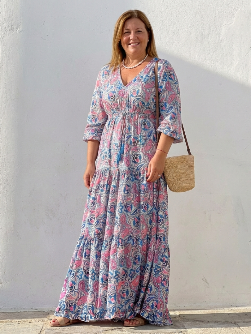 Nina | Long Sleeve V-Neck Bohemian Maxi Dress
