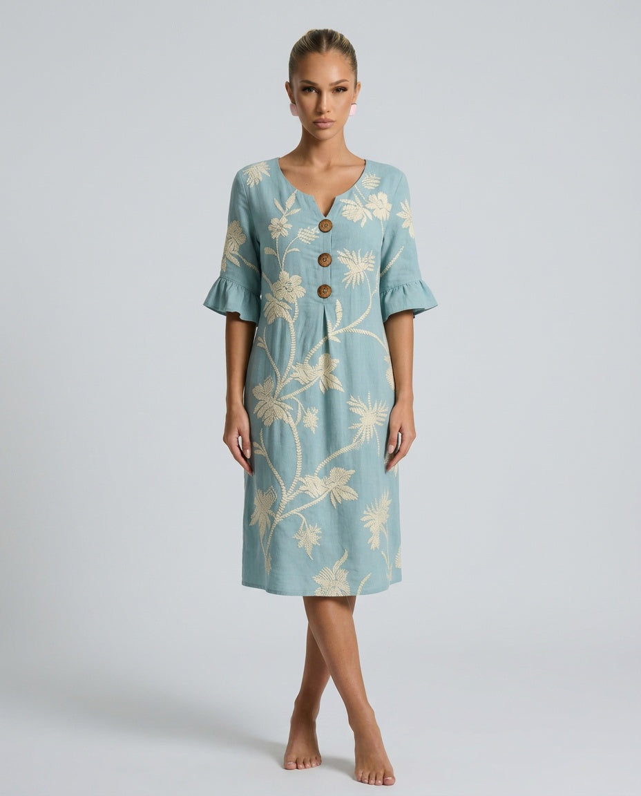 Maeve | Printed Linen-Blend Midi Dress