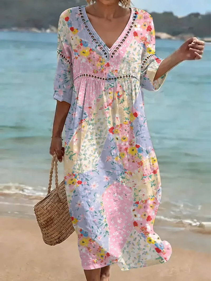 Everly | Patchwork Floral V-Neck Maxi Dress