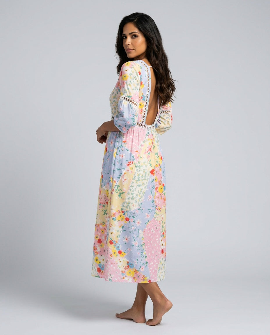 Everly | Patchwork Floral V-Neck Maxi Dress
