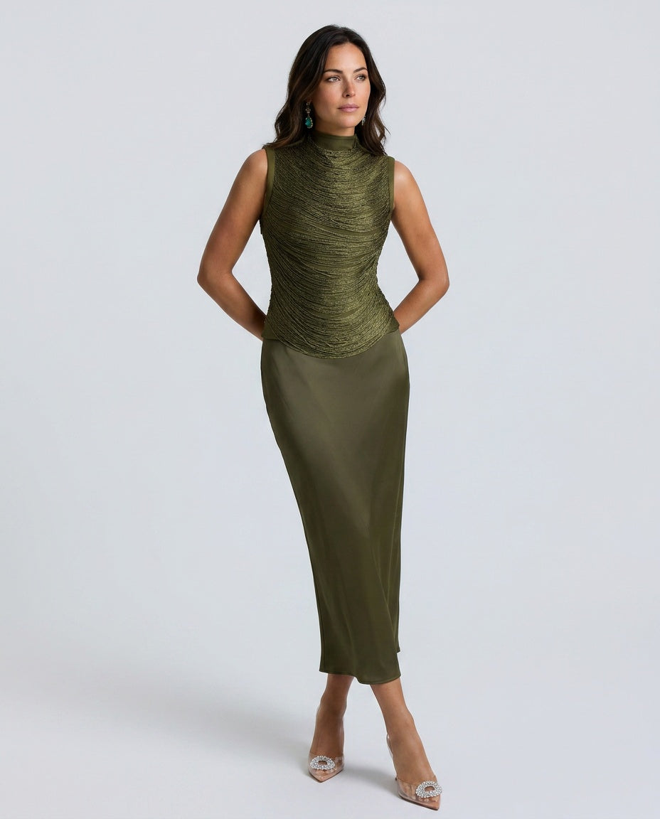 Josephine | Tassel Sleeveless Top & Satin Low Waist Maxi Skirt Set