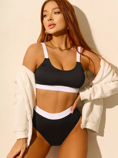 Nyssa Bikini | Black and White High-Waist Two-Piece Set