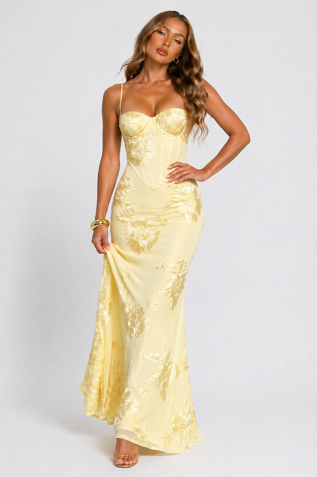 Adriana | Floral Jacquard Corset Maxi Dress