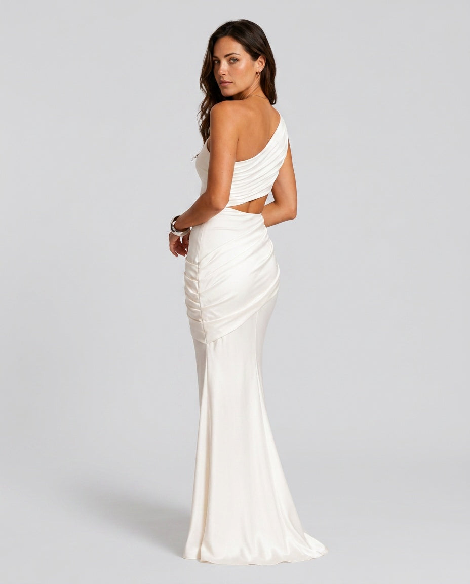 Talia | Draped Waist Satin-Look Maxi Dress