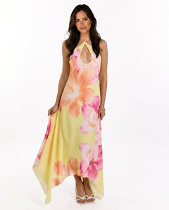 Elowen | Hibiscus Floral Halter Maxi Dress
