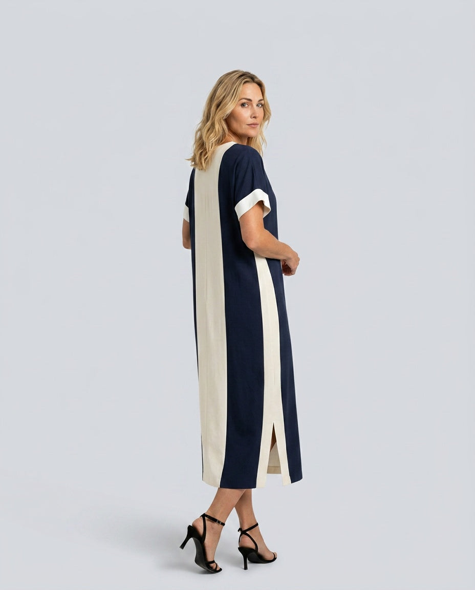Aubrey | Vertical Stripe Side Split Midi Dress